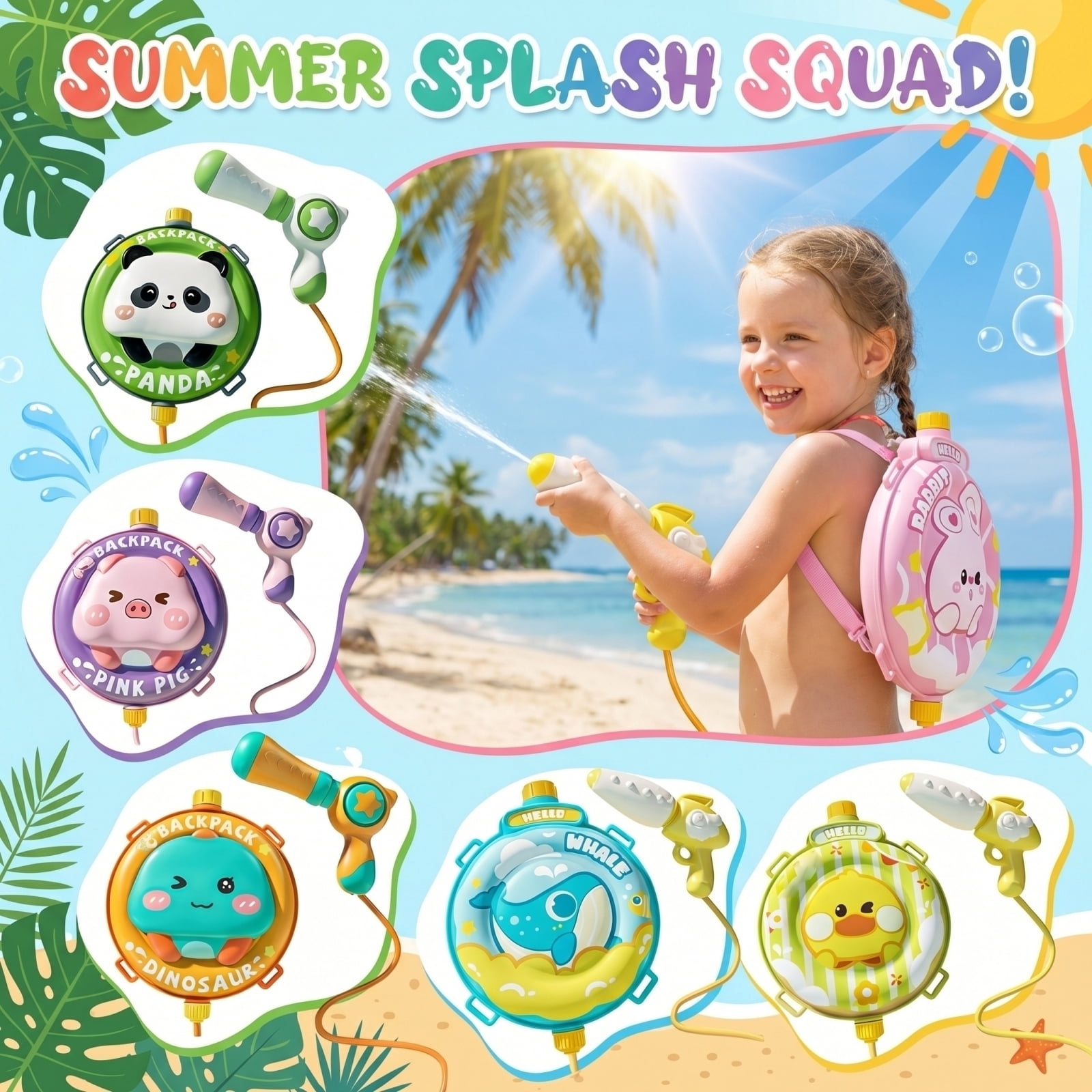 Children's Backpack Water Gun Panda Design 2000ML Large Capacity Spray Toy for Outdoor Summer Play Kids Beach Pool Garden Fun Water Fight Toy