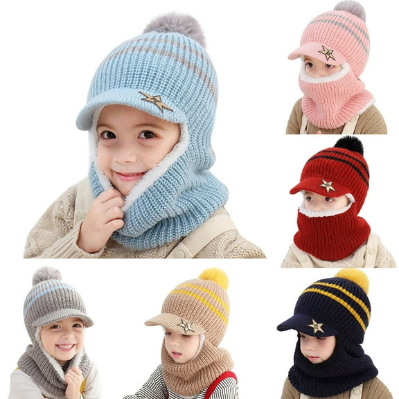 Children's Balaclava Hat Scarf Earflap Set 2 in 1 Boys Girls Warm Windproof Knit Hat Cap for Christmas Kids Beanie Balaclave