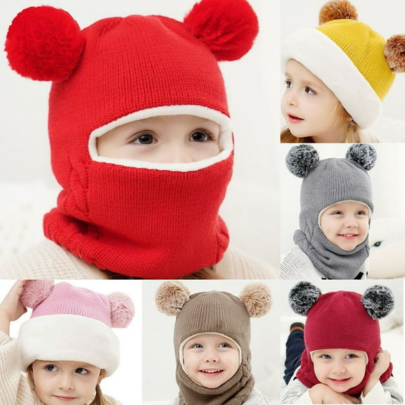 Children's Balaclava Hat Scarf Earflap Set 2 in 1 Children Soft Warm Knitted Beanie with Neck for Christmas Gift Winter Hats for Toddler Boys