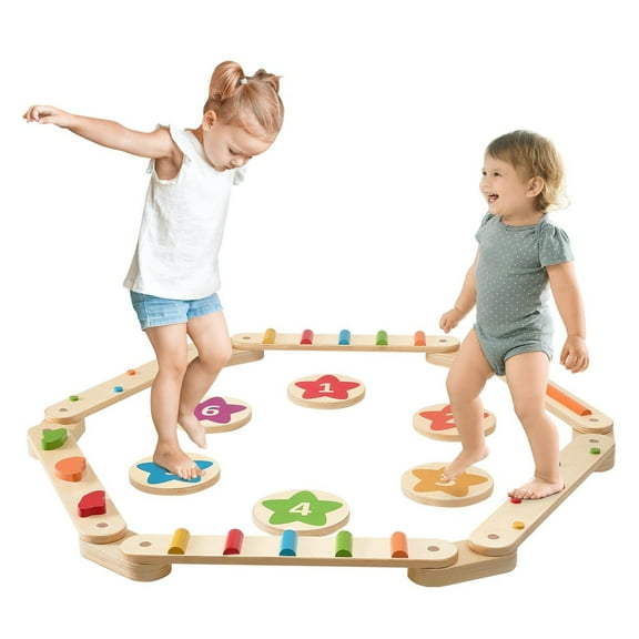 Children's Balance Beam & Stepping Stones - 6-Piece Gym Play Set for Coordination Fun