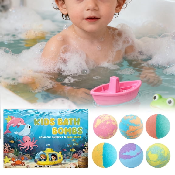 Childrens Bath Ball Set 6 Pcs, Cleansing Body Bath Bombs for Fun and Relaxing Bath Time, Gentle on Skin