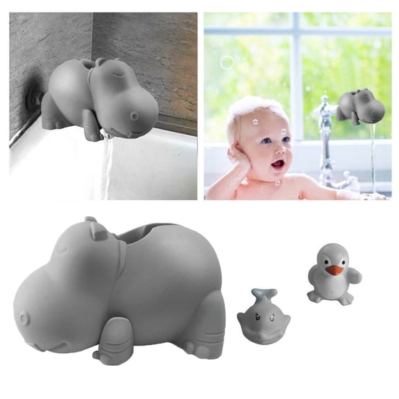 Children's Bathtub Spout Cover Safety Bathroom Silicone Faucet Guard Protector for Baby Kid Toddler-Grey Hippo