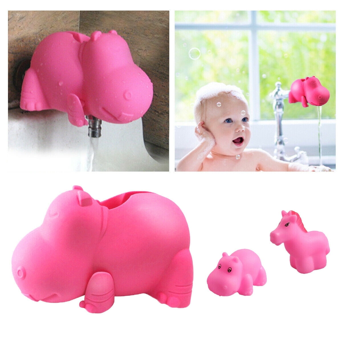 Children's Bathtub Spout Cover Safety Silicone Faucet Protector for Baby Kid - Pink Hippo
