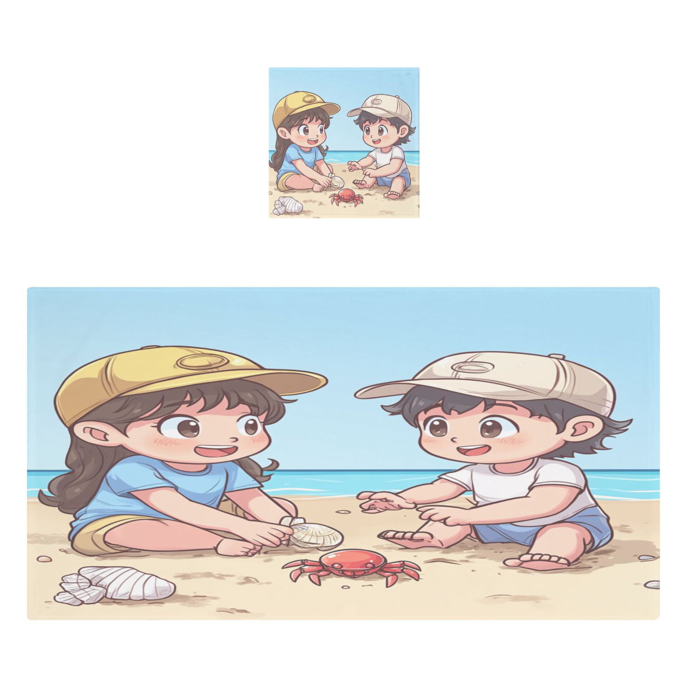 Children's Beach 2 Piece Cotton Bath and Face Towel Set Soft and Absorbent, for Beach Pool Bathroom