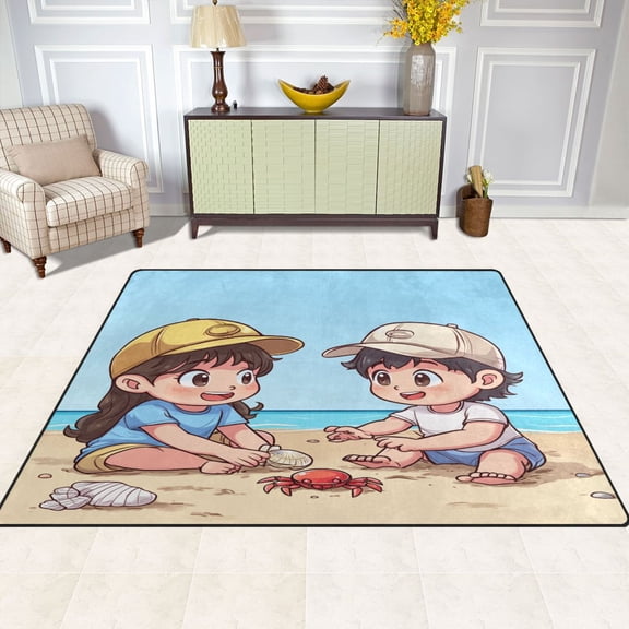 Children's Beach 80''x58'' Extra Large Plush Memory Foam Rug, Soft, Absorbent, Non Slip