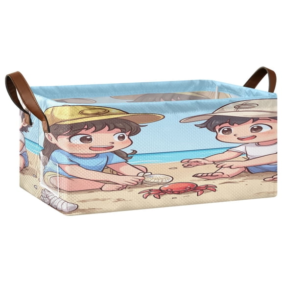 Children's Beach Open Home Storage Bins Foldable Metal Frame Shelf Baskets 16.9x11.4x7.7in Water-Resistant