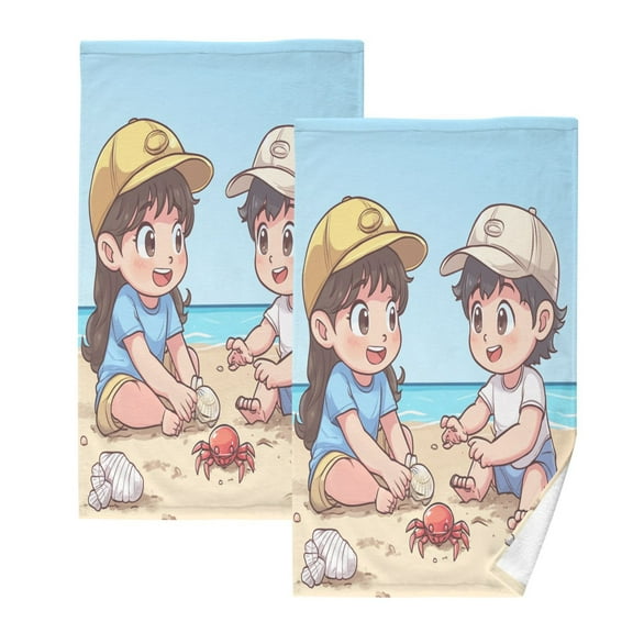 Children's Beach Set of 2 Pure Cotton Towels, 16'' x 28'', Highly Absorbent and Soft
