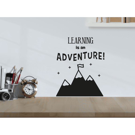 Children's Bedroom Living Room Learning Is Adventure Lettering Quotes Vinyl Wall Decal - 20" x 24" Removable Home Art Reach The Mountain Top Decor Design Adhesive School Decoration Sticker