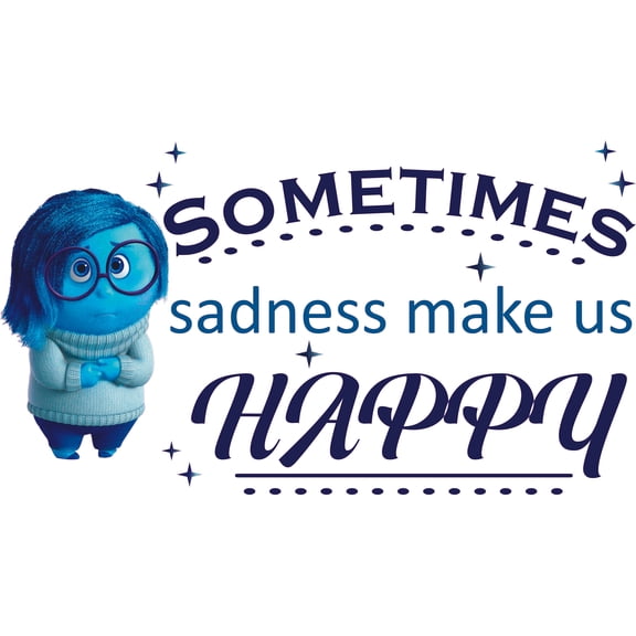 Children's Bedroom Vinyl Home Art Inside Out Sadness Wall Decal Quotes - Sometimes Sadness Make Us Happy | 18" x 30" Adhesive Living Room Computer Animated Comedy Film Removable Sticker Decoration