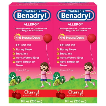 2 Pack: Children's Benadryl Allergy, Cherry Flavored Liquid 8 fl oz .