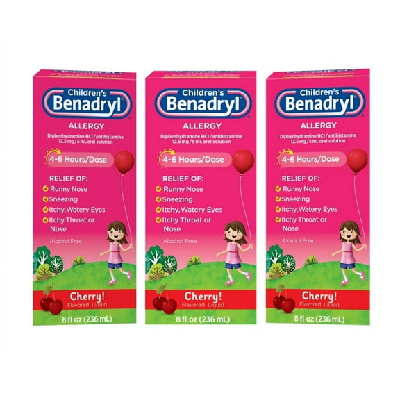 Children's Benadryl Allergy Liquid Cherry 8 oz (Pack of 3)