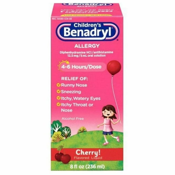 Children's Benadryl Antihistamine Allergy Cherry Alcohol-Free 8 oz, 4-Pack
