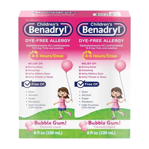 Children's Benadryl Diphenhydramine Allergy Liquid, Bubble Gum, 16 Fluid Ounces