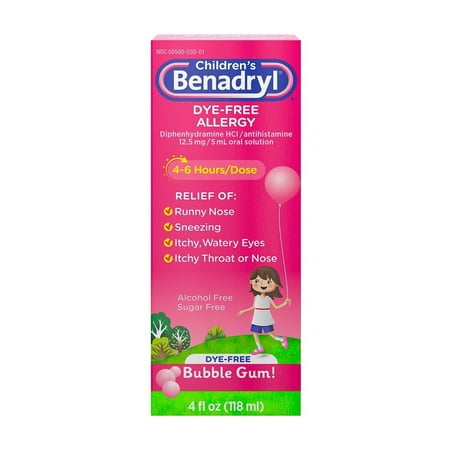 Children's Benadryl Dye-Free Allergy Liquid Bubble Gum 4 fl oz (Pack of 14)