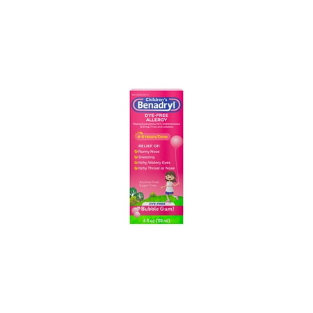 Children's Benadryl Dye-Free Allergy Liquid Bubble Gum - 4.0 Fl Oz (Pack of 24)