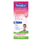 Childrens Benadryl Dye-Free Allergy Liquid, Bubble Gum, 4 fl. oz