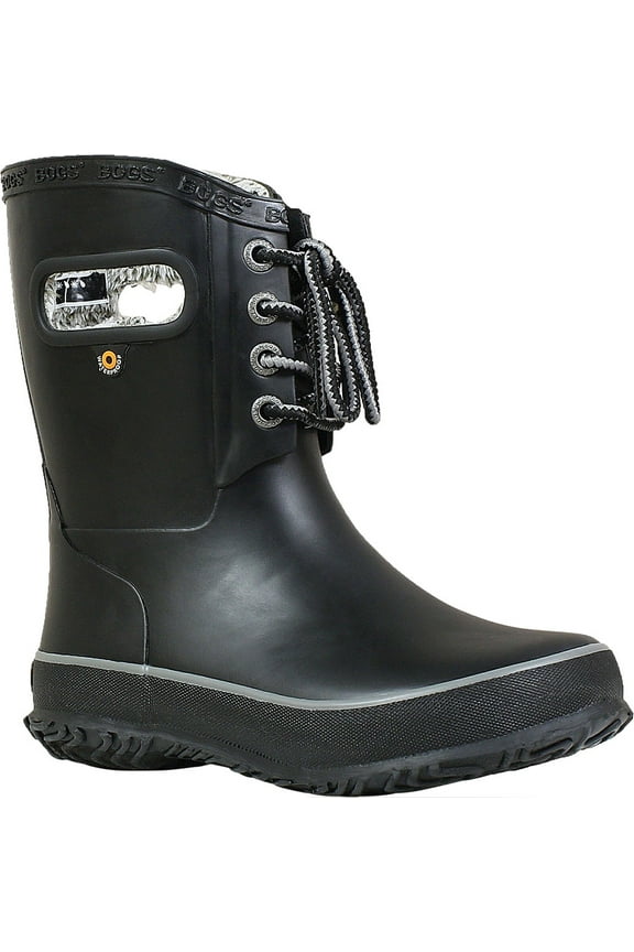 Children's Bogs Amanda Plush Lace Up Waterproof Boot Black Rubber 1 M