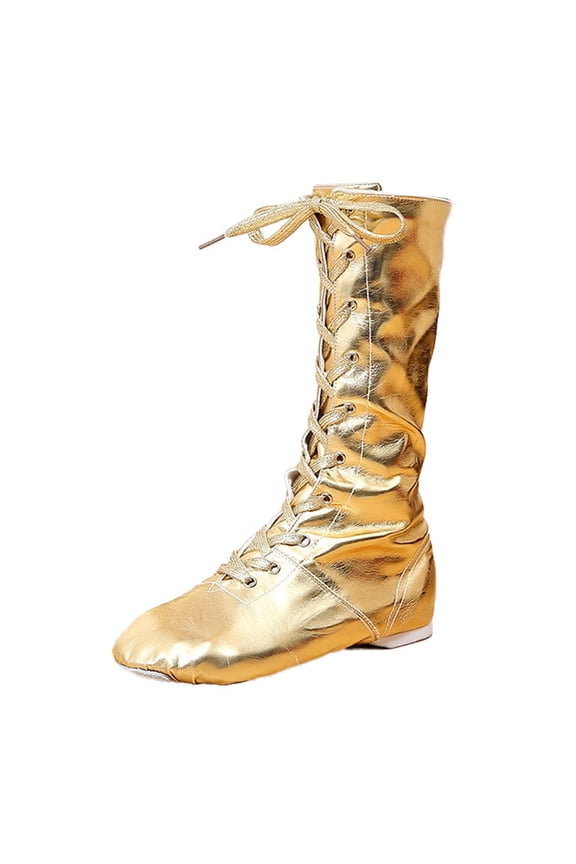 Children's Boots Gold Silver Pu Shiny Leather Jazz Shoes Soft-Sole Modern Dance Shoes Ballet Practice Yoga Shoes Gold 9 Y-10 Y