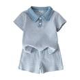 thumbnail image 1 of 12 Month Boy Clothes Girls Summer Outfits 2 Piece Short Sets Casual Children's Fashion Two-Piece Collard Pullover Set for Boys and Girls Stripe Print Top and Pants（4-16 Years）, 1 of 7