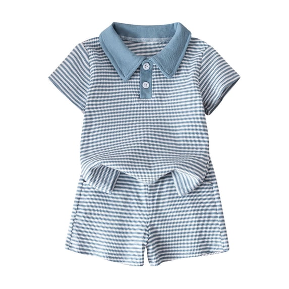 12 Month Boy Clothes Girls Summer Outfits 2 Piece Short Sets Casual Children's Fashion Two-Piece Collard Pullover Set for Boys and Girls Stripe Print Top and Pants(4-16 Years)