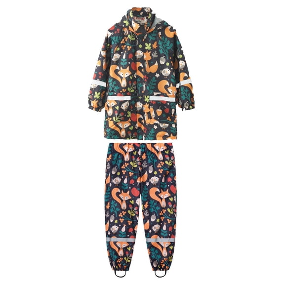 Children's Boys Girls Dinosaur Rainbow Printed Button Rain Jacket Hooded Windproof Raincoat