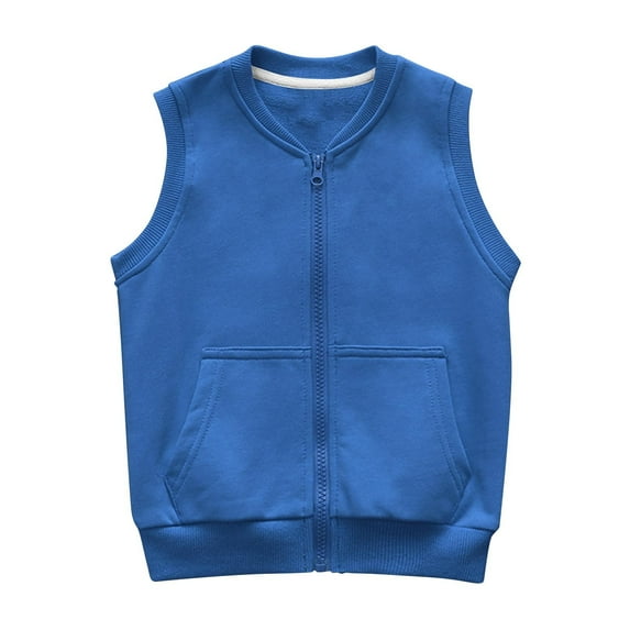 Children's Boys Girls Outerwear Vests Casual Solid Color Sleeveless Lightweight Top Warm Soft Thickened Jackets Blue 9 Years