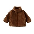 thumbnail image 1 of Children's Boys Girls Sherpa Jackets Winter Fleece Padded Warm Soft Jacket Turtleneck Zip Coat with Pocket Brown 6 Years, 1 of 5