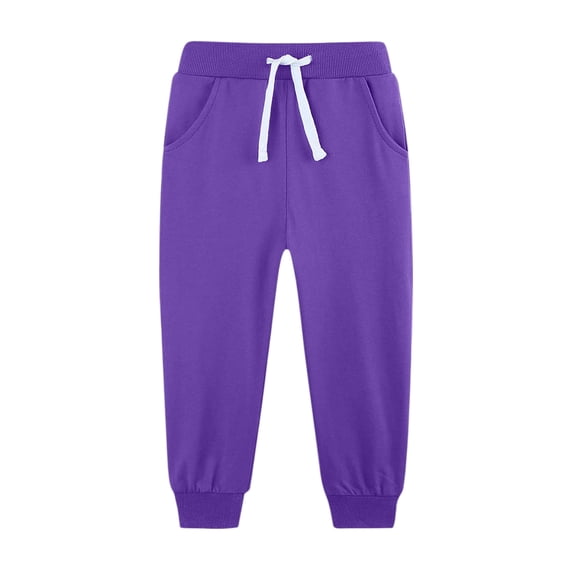 Children's Boys Girls Sweatpants Fleece Warm Soft Solid Color Pants Elastic Waist Drawstring Running Sports Daily Trousers Purple 5 Years