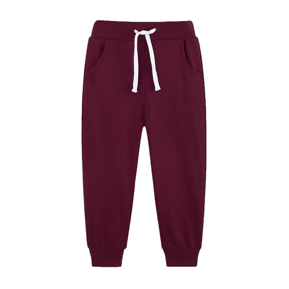 Children's Boys Girls Sweatpants Fleece Warm Soft Solid Color Pants Elastic Waist Drawstring Running Sports Daily Trousers Wine 7 Years
