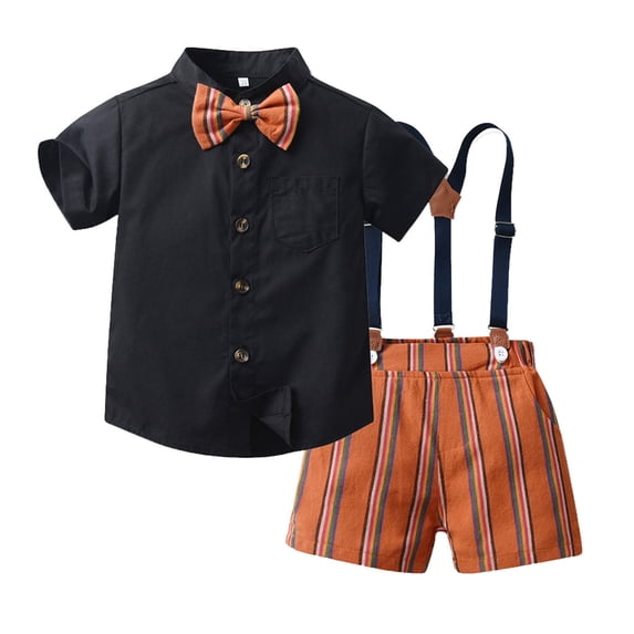 Children's Boys Summer Suit Short Sleeved Colorful Shirt Bow Tie Shorts Performance Suit Bow Tie Outfits for Boys