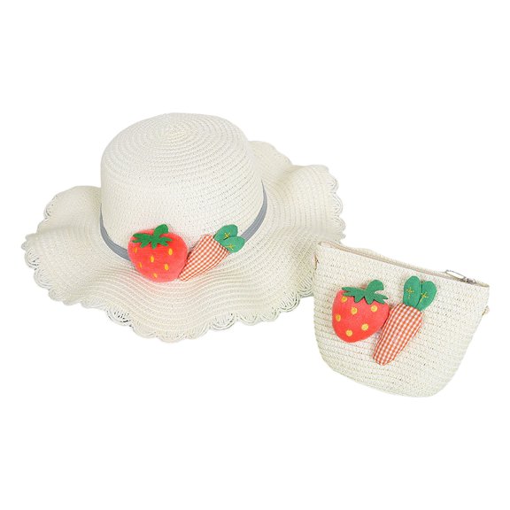 Children's Bucket Hat Straw Hat Hat Sun + Sunscreen Sunshade Children Flower Straw Beach Girls Bag Kids Hat B20-White