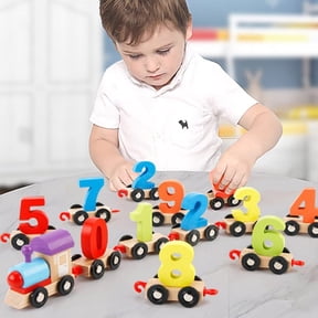 Sumllary Children's Building Digital Train Puzzle Assembled Color Wooden Early Educational Brain Toy Train Toy Set Boys Age 12 Wooden Elephant Stacking Building Kits for Boys 6-12