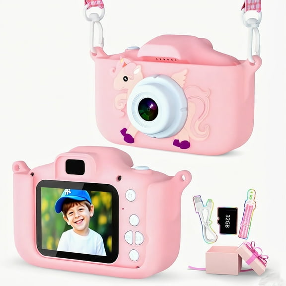 Kids Digital Camera with 2.0 Inch Display, 1080P HD, Anti-Drop Design - Ideal Gift for Boys & Girls Ages 3+, Birthday/Christmas Toy (Pink)