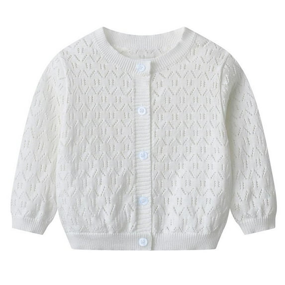 Children's Cardigan Sweaters Warm Soft Solid Color Long Sleeved Jackets Knitting Cotton Casual Lightweight Comfortable Sweater White 9 Years