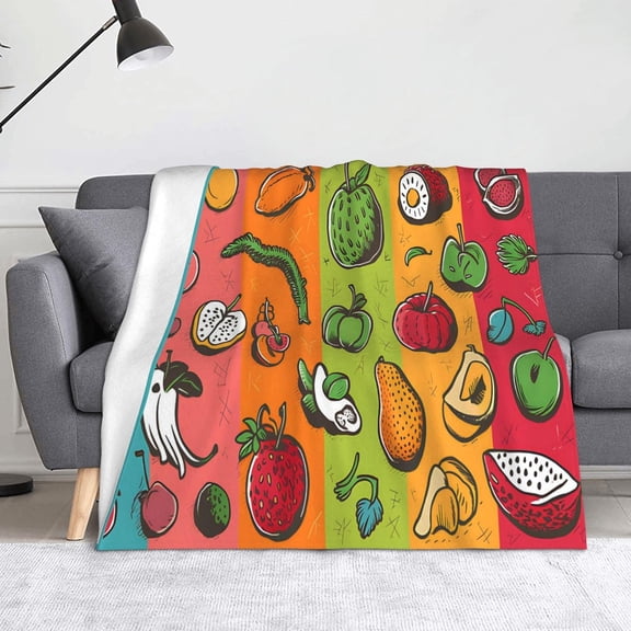 Children''s Cartoon Fleece Blanket, 60" L x 50" W Inches Soft Flannel Kids Throw Blanket with Cute Cartoon Patterns, Cozy for Boys and Girls, Perfect for Bed, Couch, Travel, and Camping (fruit)