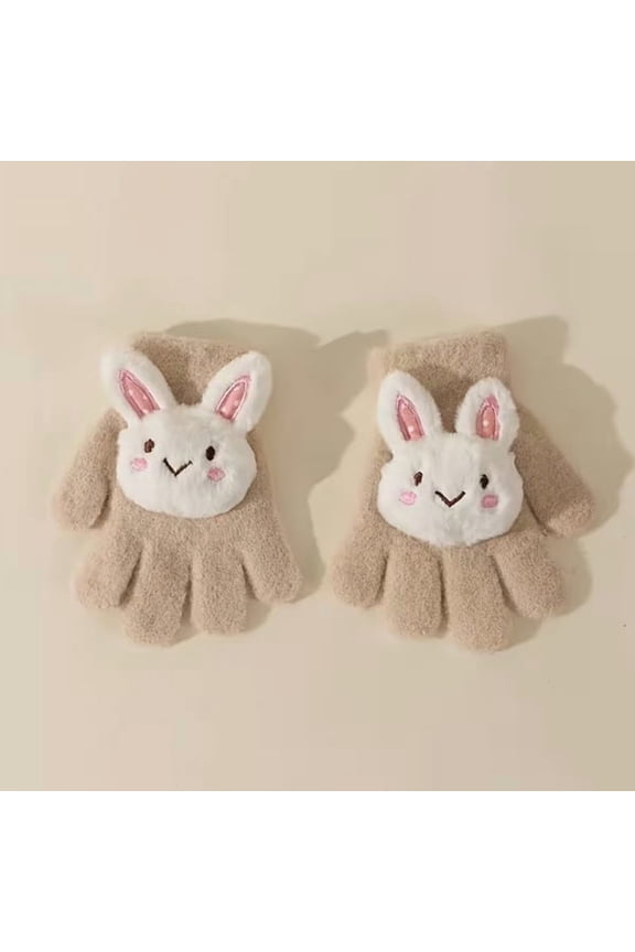 Children's Cartoon Rabbit Gloves - Cozy Thickened Mink Velvet Mittens for Kids