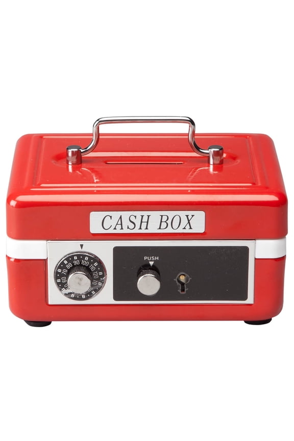 Childrens Cash Box, Metal Piggy Bank Lockbox with Coin Slot, Red