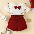 thumbnail image 1 of Children's Casual Girls' Short Sleeved Ruffled Bow Top With Lace Up Shorts Set Boys Clothes Sets Bowtie Boys Set with Bow Tie Toddler Wedding, 1 of 9
