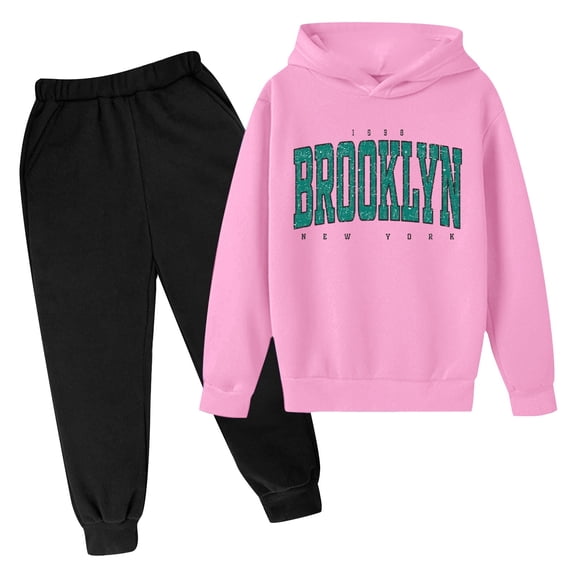 Children's Casual Hoodie Set - Long Sleeve Printed Design - Polyester Material, Includes Top & Pants, Fit for 3-14 Years
