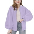 thumbnail image 1 of Children's Casual Jackets Solid Color Double Pocket Long Sleeved Zipper Tops Hoodless Stand Up Collar Lightweight Outwear Purple 150, 1 of 4