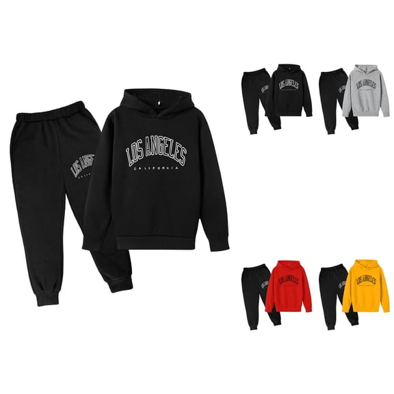 Children's Casual Letter Printed Long Sleeve Hoodie and Jogger Sweatpants, 2 PC Unisex Tracksuit Set, Active Outfit