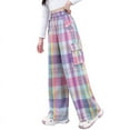 thumbnail image 1 of Children's Casual Pant - Stylish Girls Plaid Trousers Soft Loose Fit Casual Fashion Pants for Everyday Wear Kids Sports Pants,Pink,7-8 Years, 1 of 9