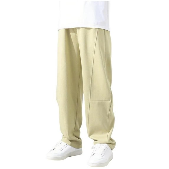 Children's Casual Pants Solid Color Waist Drawstring Sports Pant Comfortable Loose Taper Pants with Pockets Khaki 9 Years