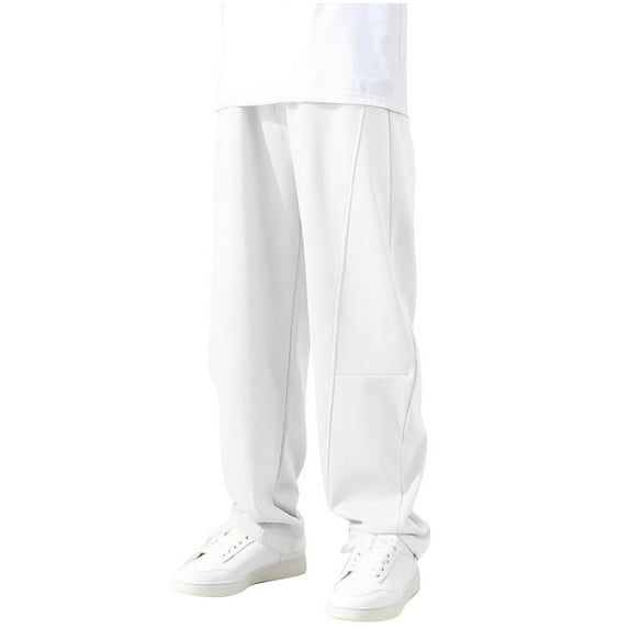 Children's Casual Pants Solid Color Waist Drawstring Sports Pant Comfortable Loose Taper Pants with Pockets White 7 Years