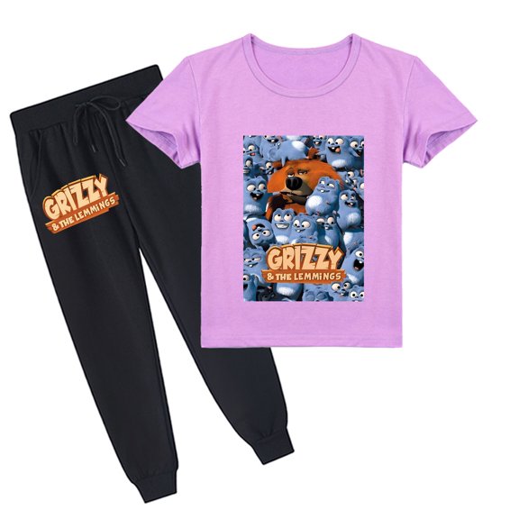 Children's Casual Sporty Wear: Grizzly And The Lemmings Cotton Short Sleeve T-shirt and Long Pants Outfits