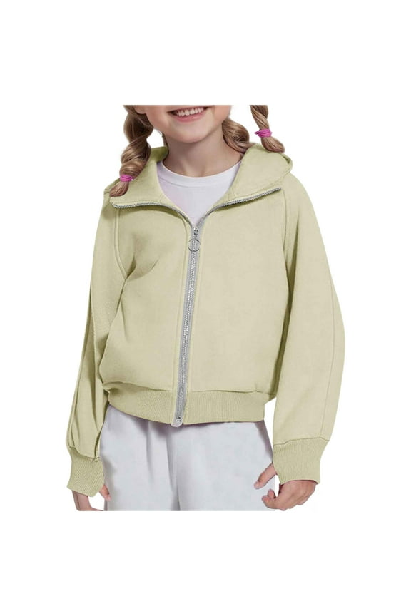 Children's Casual Sweatshirts Long Sleeve Zip Up Hoodie Jacket with Pockets Ribbed Cuffs and Hem Comfortable Hooded Sweatshirt Beige 4 Years