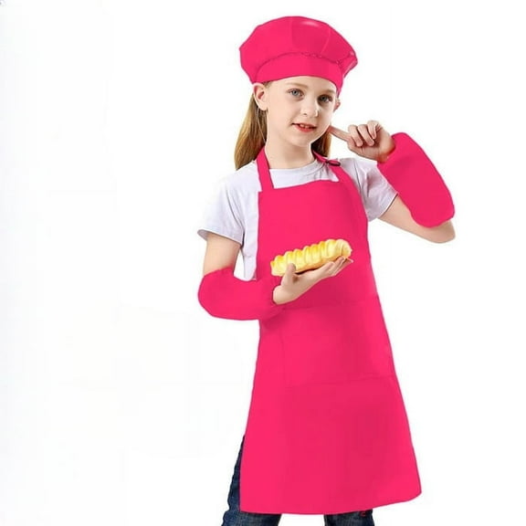 Children's Chef Apron Front Bag Apron Kitchen Craftsmanship Apron Painting Cooking Apron Hat Set Suitable for 3-6 Years Old