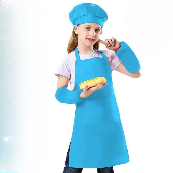 Children's Chef Apron Front Bag Apron Kitchen Craftsmanship Apron Painting Cooking Apron Hat Set Suitable for 3-6 Years Old