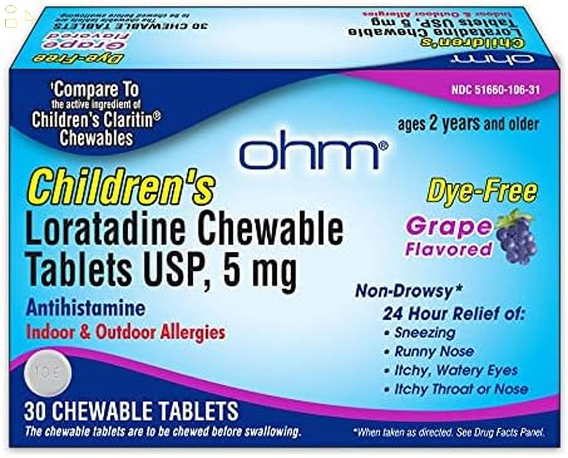 Children's Chewables 24 Hour Allergy Relief, Non Drowsy Dye Free Kids