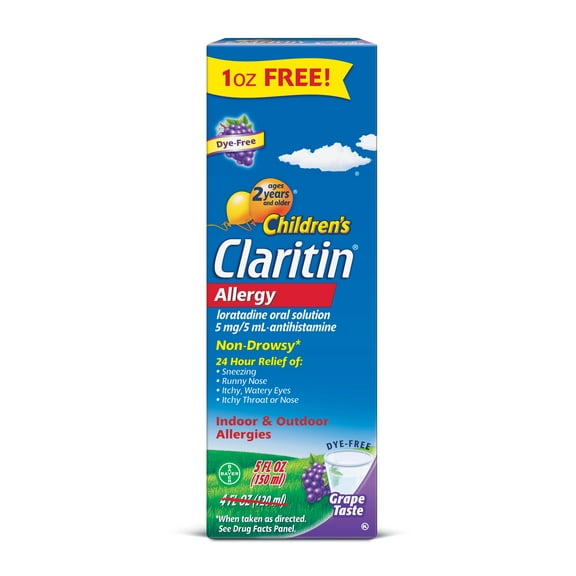 Children's Claritin 24 Hour Non-Drowsy Allergy Relief Grape Syrup, 5 Fl Oz Bonus